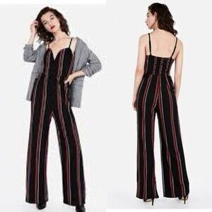 Express Striped V Wire Cami Jumpsuit Sweetheart Neckline Wide Leg Size XS